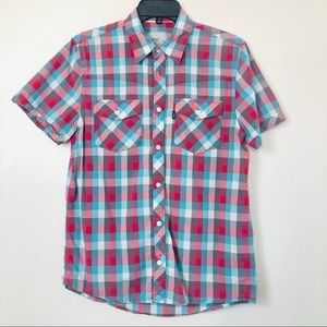 Wesc Men's Checkered Short Sleeve Button Down Shirt- Size Small